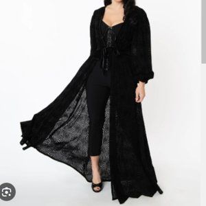 Unique Vintage Deco Devore hollywood velvet duster L